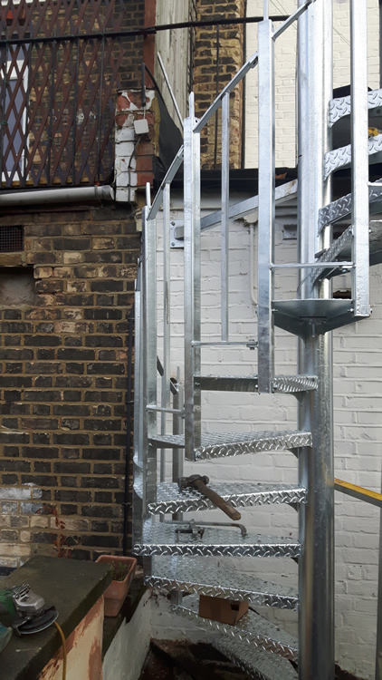 Galvanised external spiral staircase
